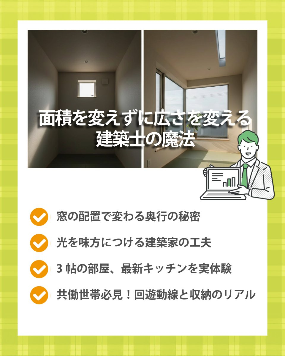 【タイトル:面積を変えずに広さを変える?建築家の魔法、教えま...