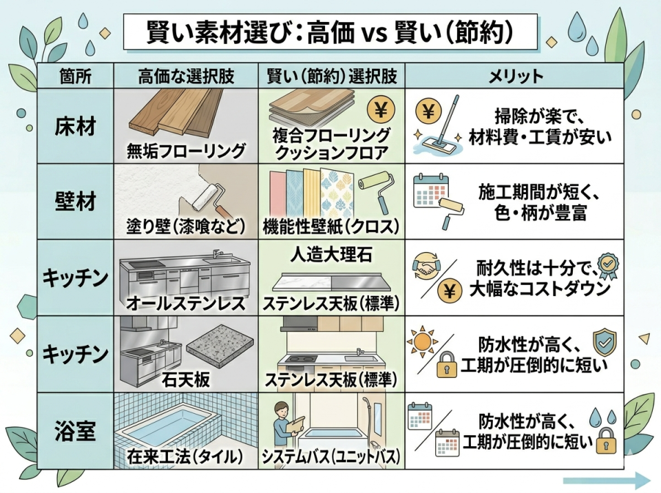 リフォーム費用を抑える素材選びのポイント