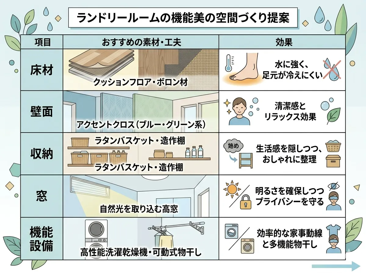 ランドリールームの機能美の空間づくり