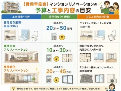 マンションリノベーションの予算と工事内容の目安