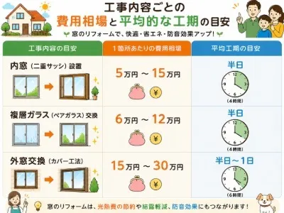 工事内容ごとの費用相場と平均的な工期の目安