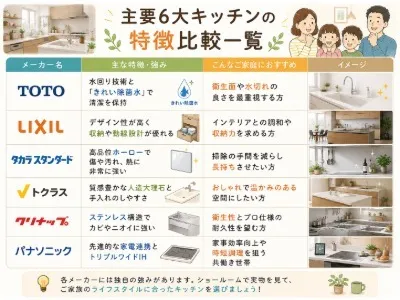 キッチンメーカーごとの特徴と暮らしに合わせた選び方