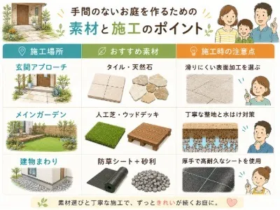 手間のないお庭を作るための素材と施工のポイント