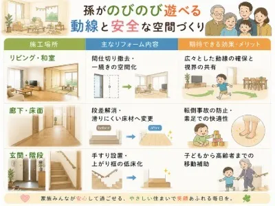 孫がのびのび遊べる動線と安全な空間づくり