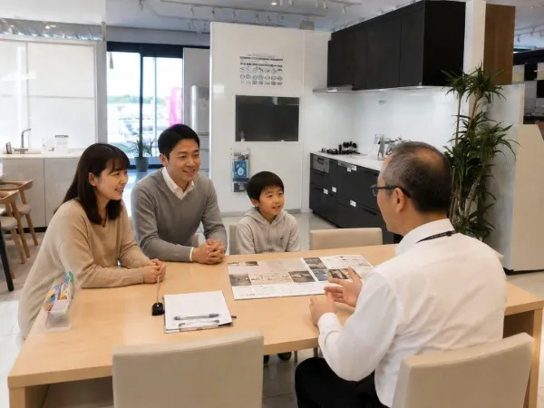 ライフスタイルのスタッフがお客様と住まいについて相談している様子