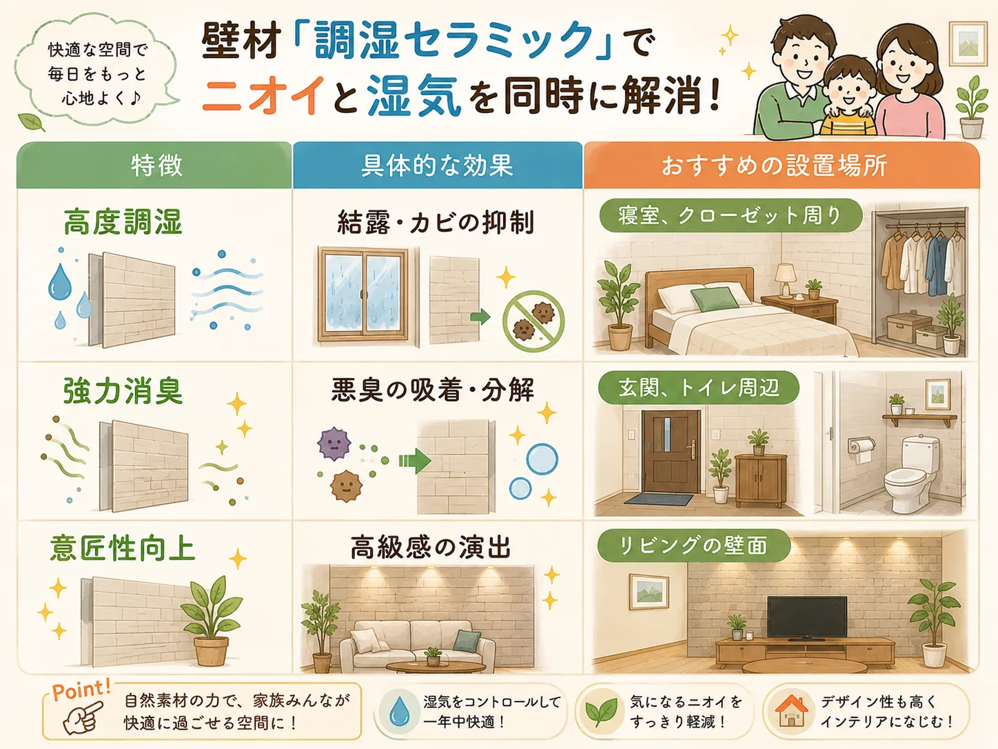 壁材「調湿セラミック」でニオイと湿気を同時に解消